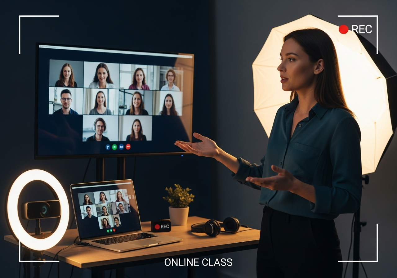 An instructor teaching a live online film class